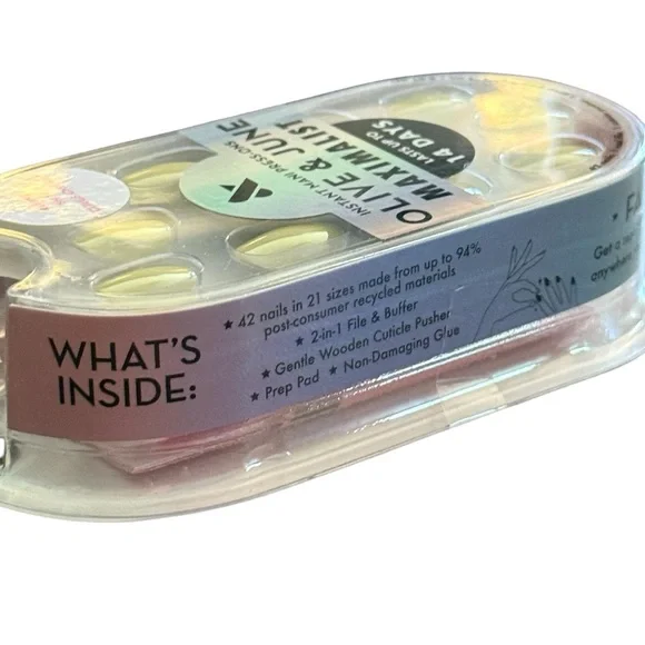 Olive & June Instant Mani Press-On Nails Round Short Citrus Chrome Yellow NWT - Picture 4 of 6